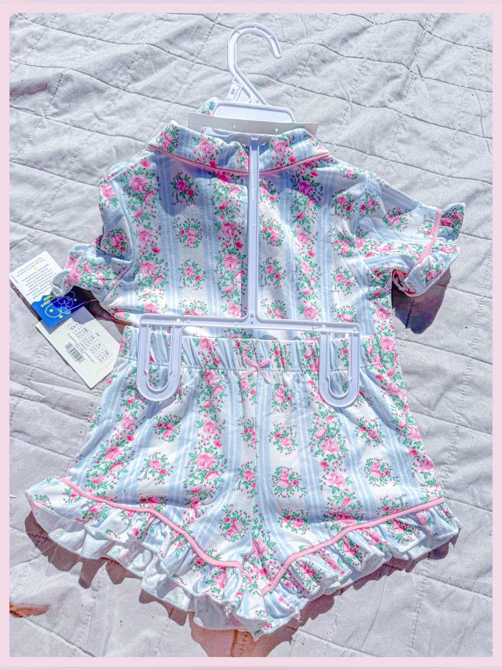 NWT Lili Gaufrette Girls 3-Pc Floral Sleep Set Pink Blue 24m Designer Portrait - Picture 2 of 5